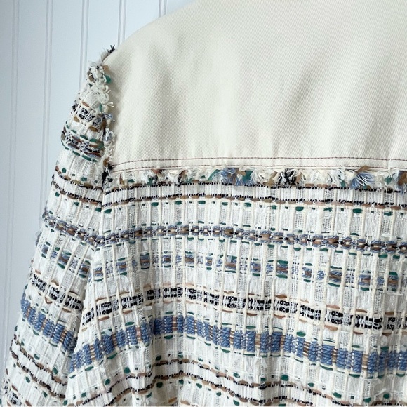 Veronica Beard Darren Tweed Jacket Fringe Details Crest Button Size 6 Ecru - Picture 12 of 13